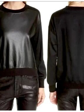 Alice + Olivia Black Faux Leather Front Pullover